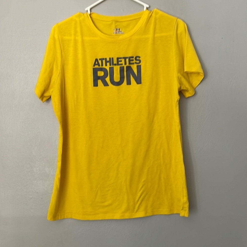 Under Armour bright yellow “Athletes Run” tee. Size Large in good condition